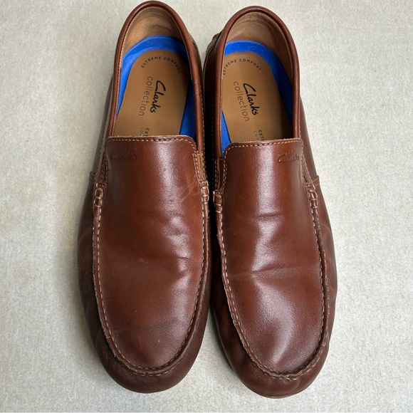 Clarks Men’s Markman Plain‎ Dark Tan Leather Casual Loafers size 11.5M - Picture 2 of 9